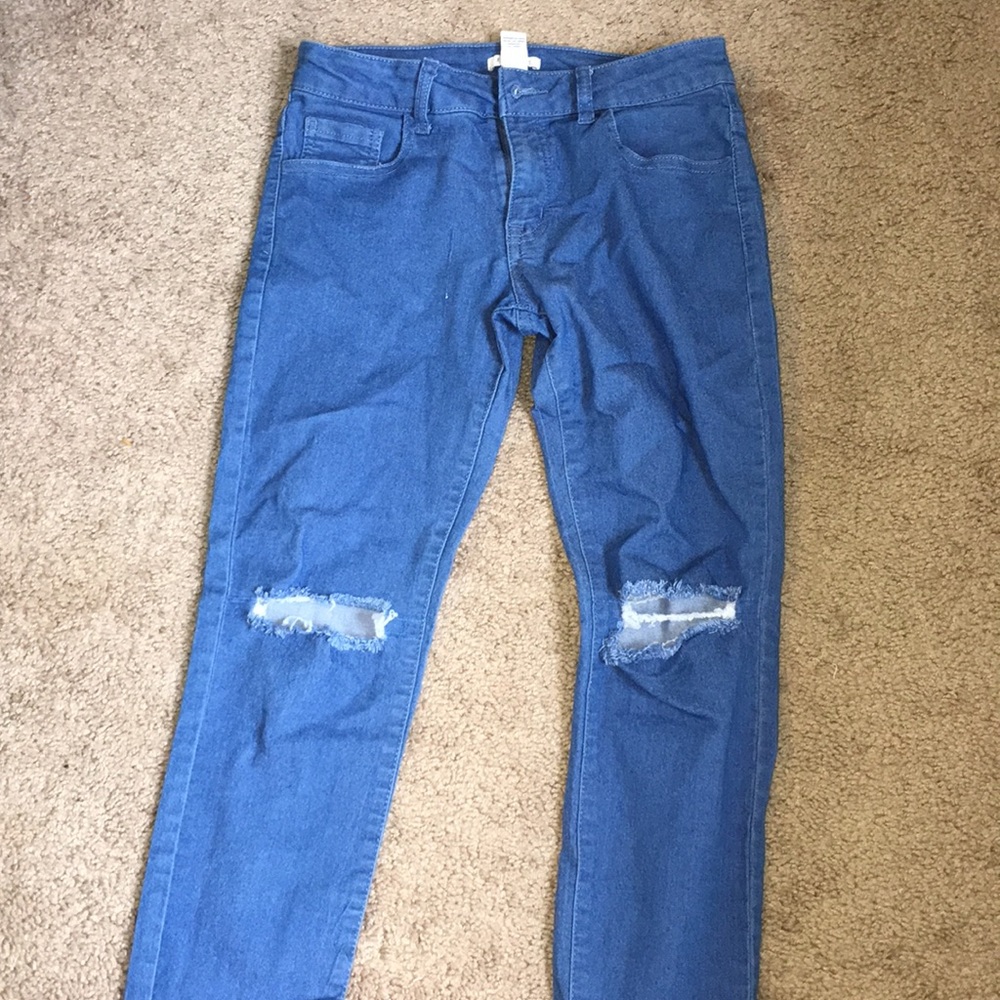 Blue mid rise skinny jeans